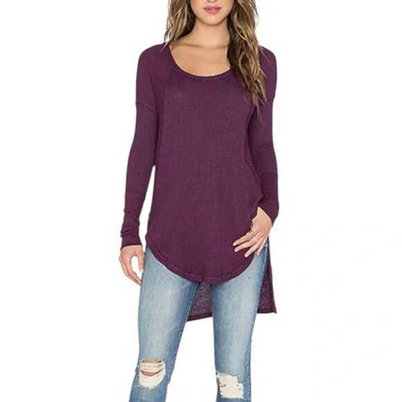 Free People | Ventura Waffle Knit Thermal Tee in African Violet	| Size Small - Picture 2 of 12
